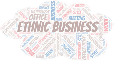 Fototapeta premium Ethnic Business word cloud. Collage made with text only.