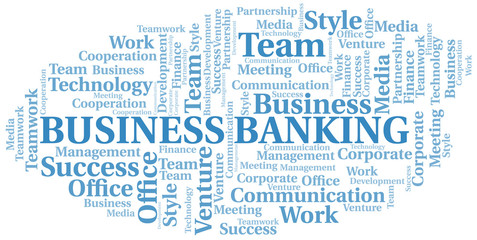 Business Banking word cloud. Collage made with text only.