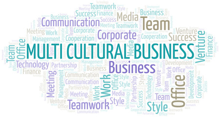 Multi Cultural Business word cloud. Collage made with text only.