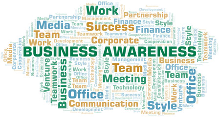 Business Awareness word cloud. Collage made with text only.