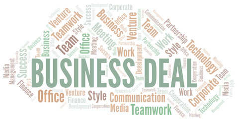 Business Deal word cloud. Collage made with text only.