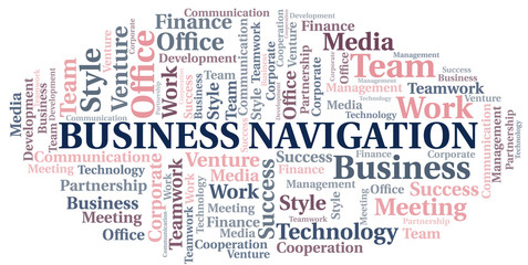 Fototapeta premium Business Navigation word cloud. Collage made with text only.