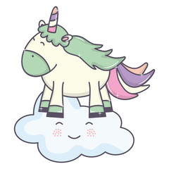 cute adorable unicorn and cloud kawaii fairy characters