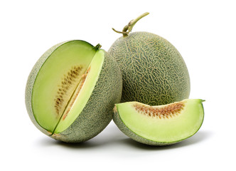 Netted melon on white background 