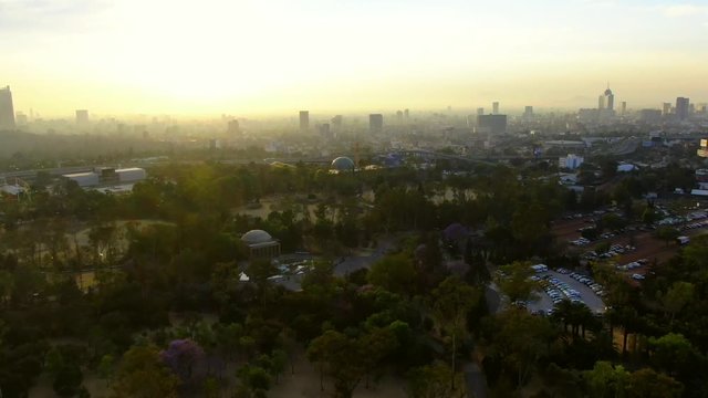 aerial  footage of mexico city at mornig with mist,