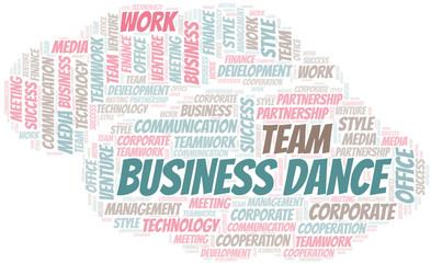 Business Dance word cloud. Collage made with text only.