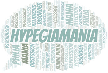 Hypegiamania word cloud. Type of mania, made with text only.