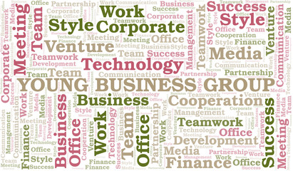 Fototapeta premium Young Business Group word cloud. Collage made with text only.