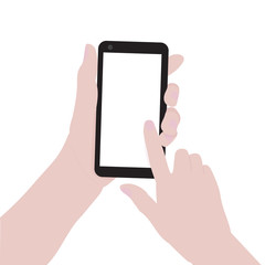 woman hands holding smartphone and pointing on the blank screen