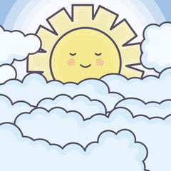 cute summer sun and clouds kawaii characters