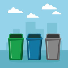 three garbage can icon cartoon