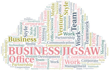Obraz premium Business Jigsaw word cloud. Collage made with text only.