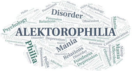 Obraz premium Alektorophilia word cloud. Type of Philia.