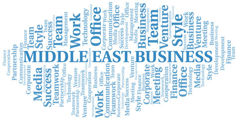 Fototapeta premium Middle East Business word cloud. Collage made with text only.