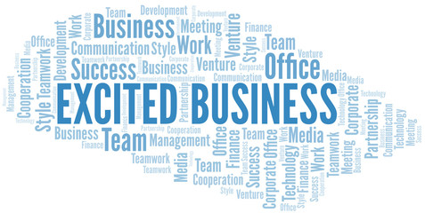 Obraz premium Excited Business word cloud. Collage made with text only.