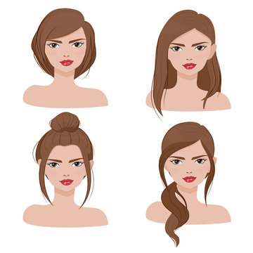 woman face portrait in different hair style collection