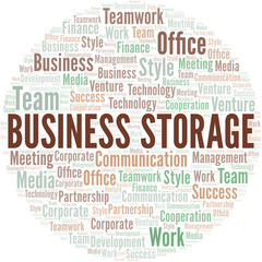 Business Storage word cloud. Collage made with text only.