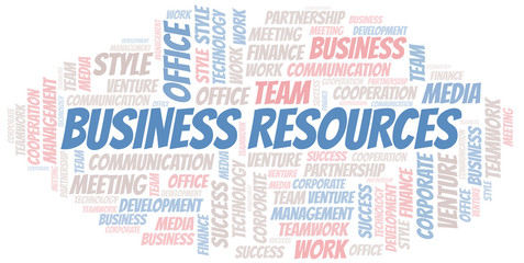 Business Resources word cloud. Collage made with text only.