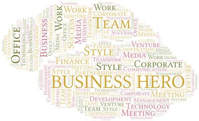 Fototapeta premium Business Hero word cloud. Collage made with text only.