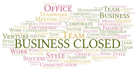 Business Closed word cloud. Collage made with text only.