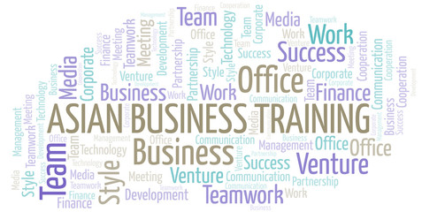 Asian Business Training word cloud. Collage made with text only.