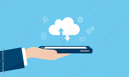 Saas サース Software As A Service スマホと手のイメージ ベクターイラストレーション Wall Mural Tiquitaca