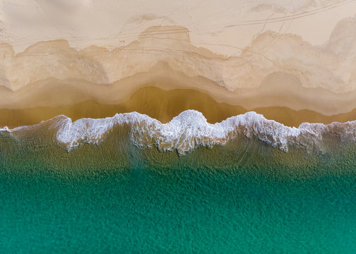 Aerial view of shoreline at nobbys beach Newcastle Australia 
