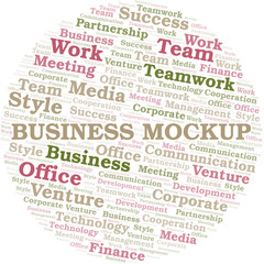 Business Mockup word cloud. Collage made with text only.
