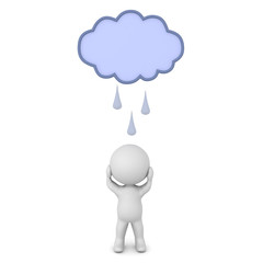 Stressed 3D Character with raincloud above him