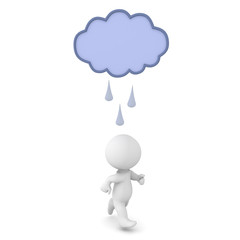 3D Character running under raincloud