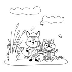 Fox rabbit and raccoon cartoon design