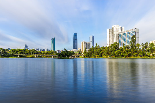 Skyline of Shenzhen Di Wang building and KK100 City Skyline