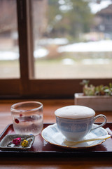 A cup of hot latte coffee