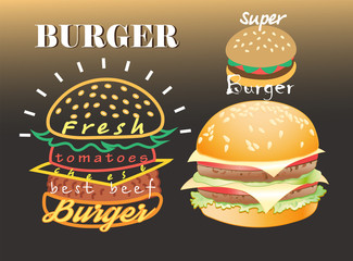 Vector set of different super colored delicious burgers 