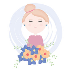 cute little girl with floral bouquet character