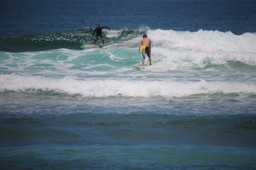 Surfers enjoying the waves at surfer's beach (Caravelle Peninsula, Martinique)