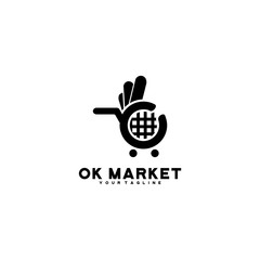 ok market hand and trolley logo design vector