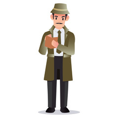 Professional detective hold a book to take notes many evidence