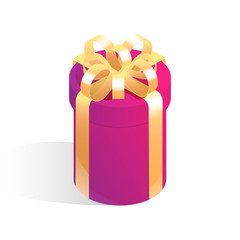Round gift box. Isometric vector icon with shadow isolated on white background.