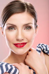 close up face portrait of young woman with healthy skin