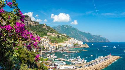 Landscape with Amalfi town at famous amalfi coast, Italy