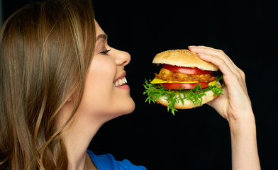 portrait of girl loves burgers.