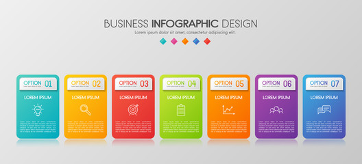 Business infographic layout with 7 options. Diagram. Vector