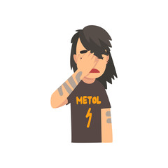 Girl with Tattoos Covering Her Face with Hand, Teen Girl Making Facepalm Gesture, Shame, Headache, Disappointment, Negative Emotion Vector Illustration