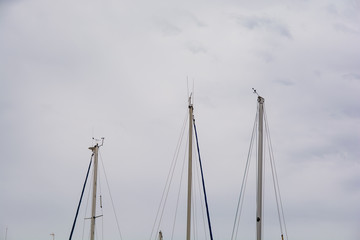 Fototapeta premium Top section of sailing yacht masts.