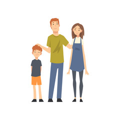 Fototapeta premium Smiling Mother, Father and Son, Happy Family with Child Cartoon Vector Illustration