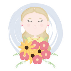 cute little girl with floral bouquet character