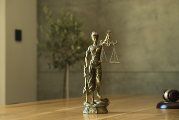 Lawyers office concept on rustic wooden table.