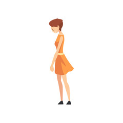 Beautiful Woman Wearing Dress with Short Haircut Cartoon Vector Illustration