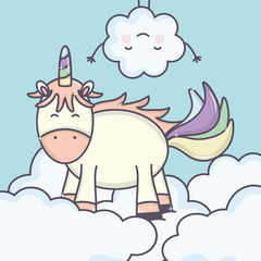 cute adorable unicorn and cloud kawaii fairy characters